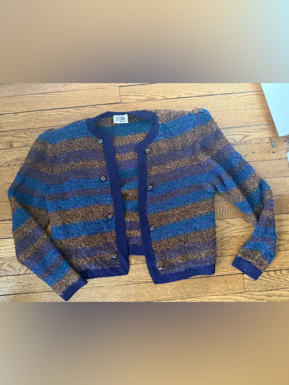 St. John Striped Mohair-Blend Vintage Cardigan - Size Small